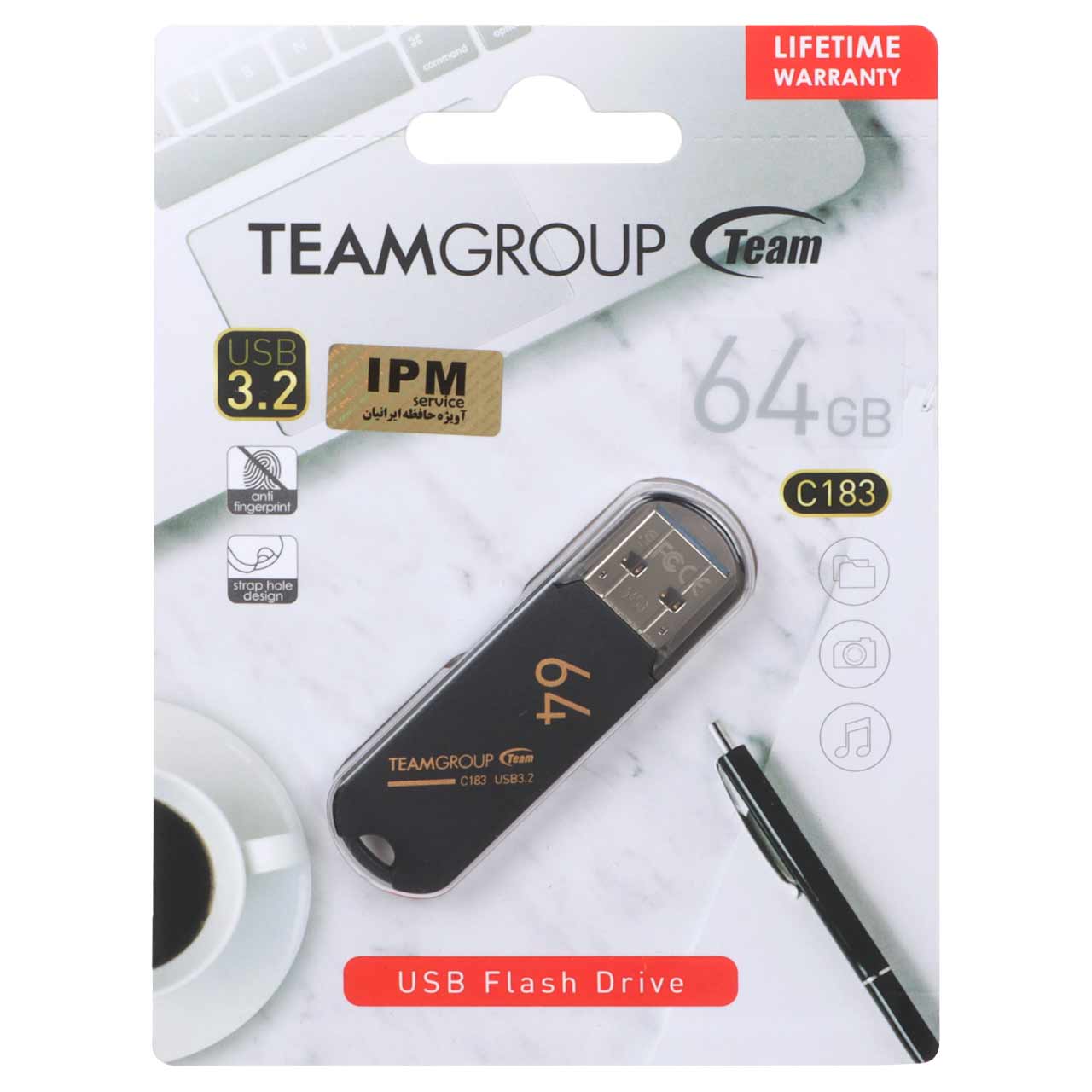 TeamGroup C183 USB3.2 Flash Memory - 64GB مشکی (گارانتی مادام العمر IPM)